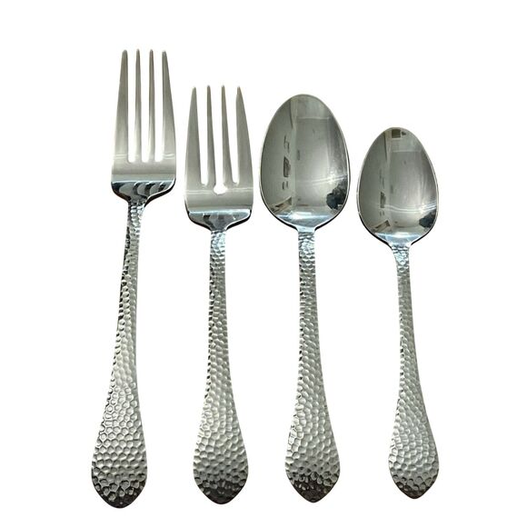 Towle America Hammered Stainless Flatware 4 PC Lot Forks and Spoons - Picture 1 of 7